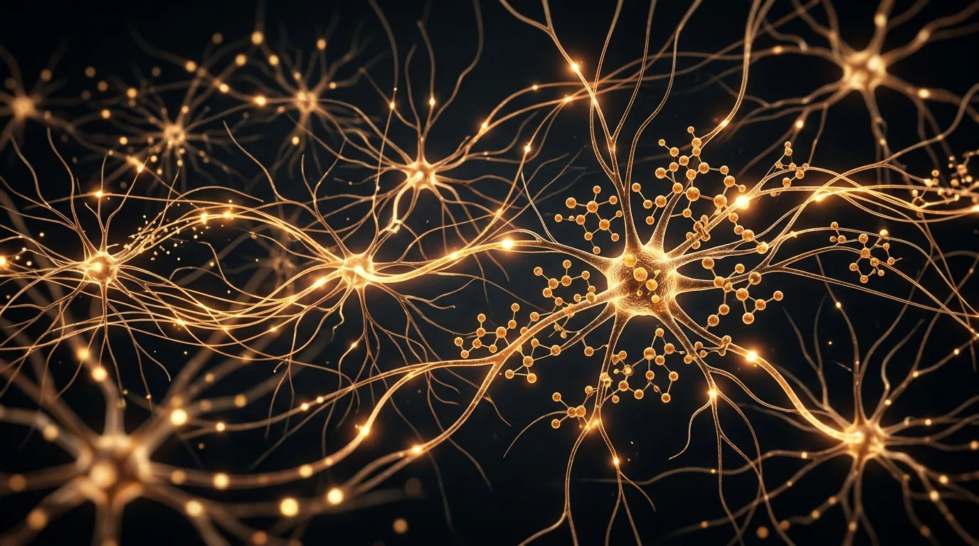 Neural pathway visualization depicting Semax peptide effects on BDNF elevation and dopaminergic cognitive drive