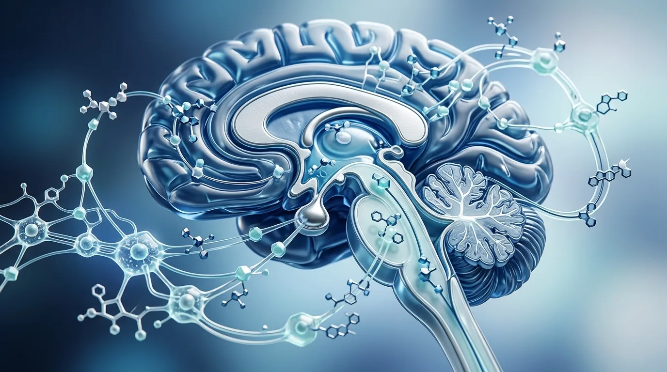 Medical visualization of the GH/IGF-1 axis demonstrating how tesamorelin affects cognitive function through growth hormone signaling pathways