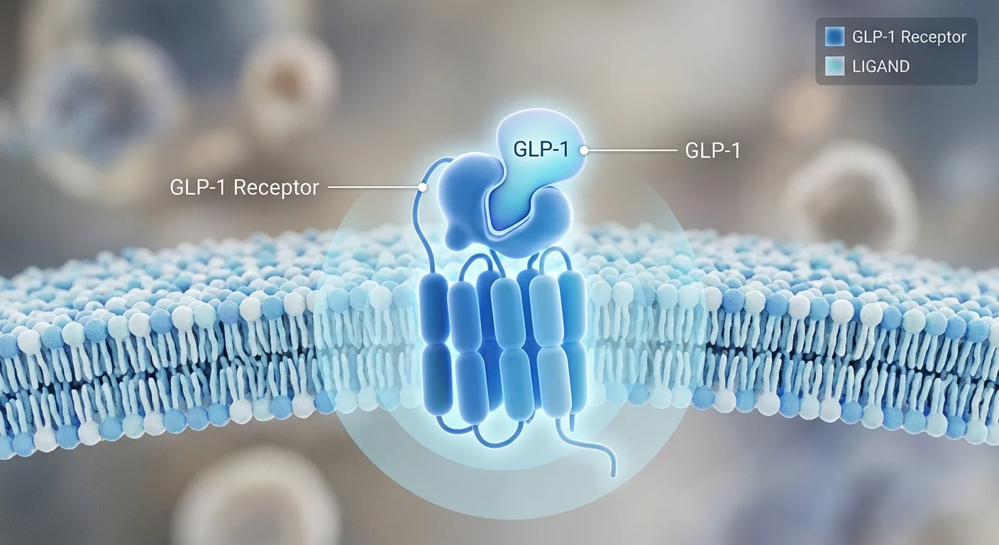Detailed visualization of the GLP-1 receptor component showing its interaction in retatrutide mechanism of action explained