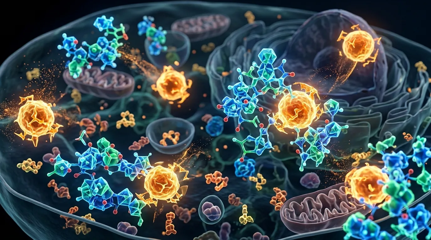 Cellular illustration depicting oxidative stress mechanisms and antioxidant defense systems relevant to GLP-1 receptor agonist neuroprotection