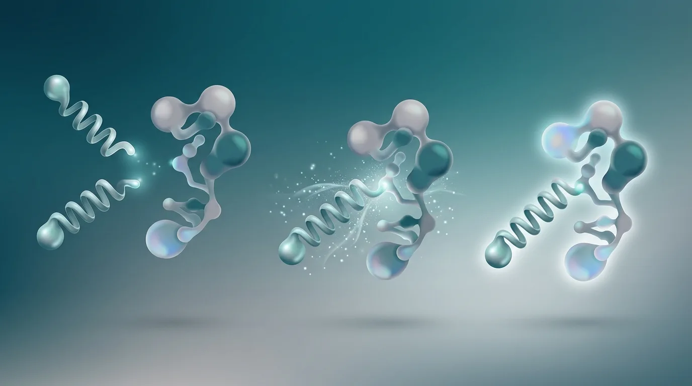 Scientific visualization of retatrutide fatty acid acylation mechanism that extends the drug half-life and pharmacokinetics