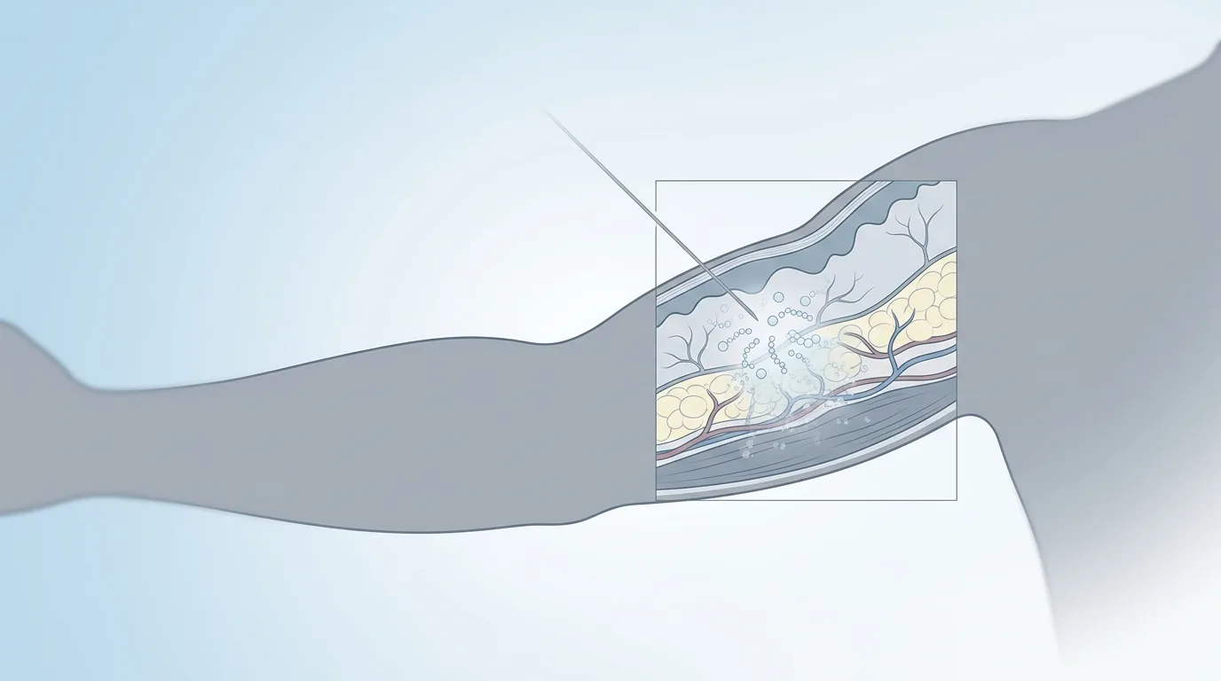 Illustration of subcutaneous injection technique showing retatrutide absorption kinetics pathway into tissue layers